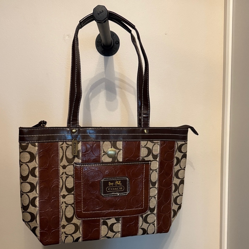 Coach Signature Brown and Tan Tote